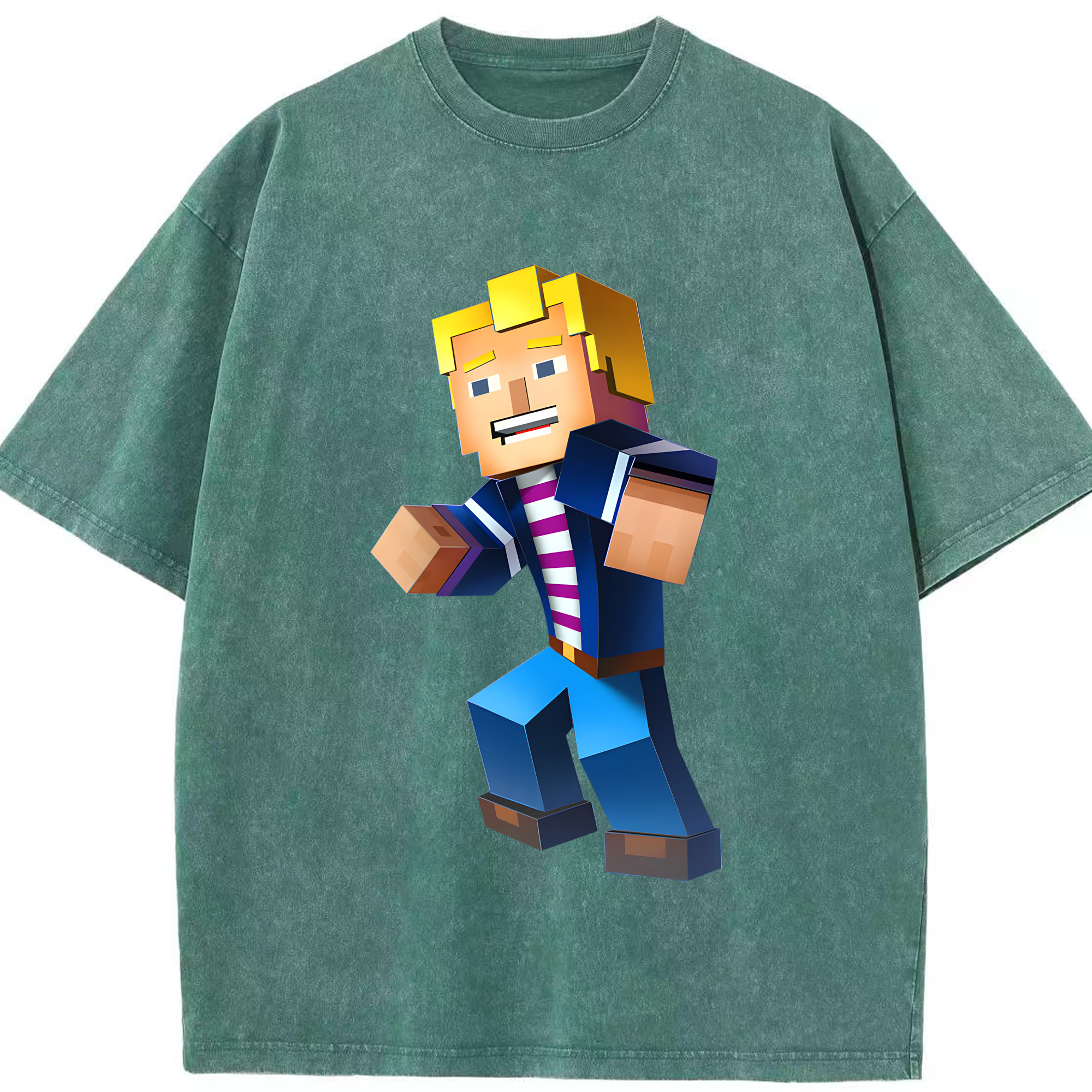 （画像用） マインクラフト ブロックの世界 Minecraft MC Block world 綿100% ヴィンテージ風 半袖Tシャツ（フロントプリント）